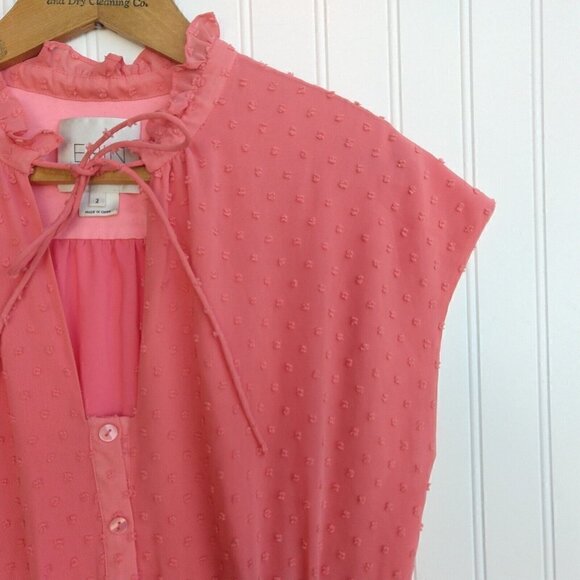 Erin by Erin Fetherston Pink Swiss Dot Dress Size 2 Fit & Flare Tie Neck Ruffle - Picture 4 of 10